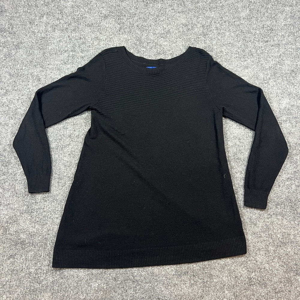 Apt.9 Asymmetrical Pullover Sweater Womens Medium Black Tight Knit Crew Neck